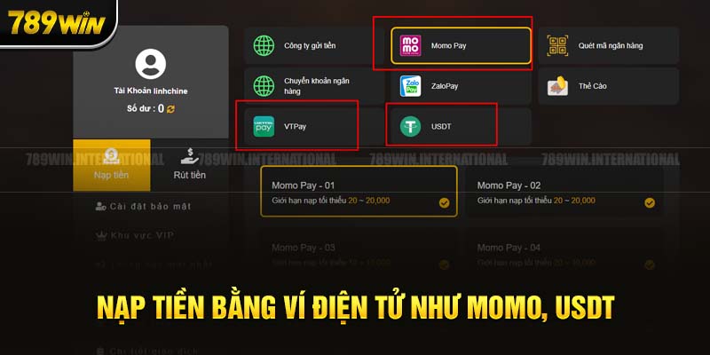Nạp tiền 789win bằng ví điện tử siêu đơn giản